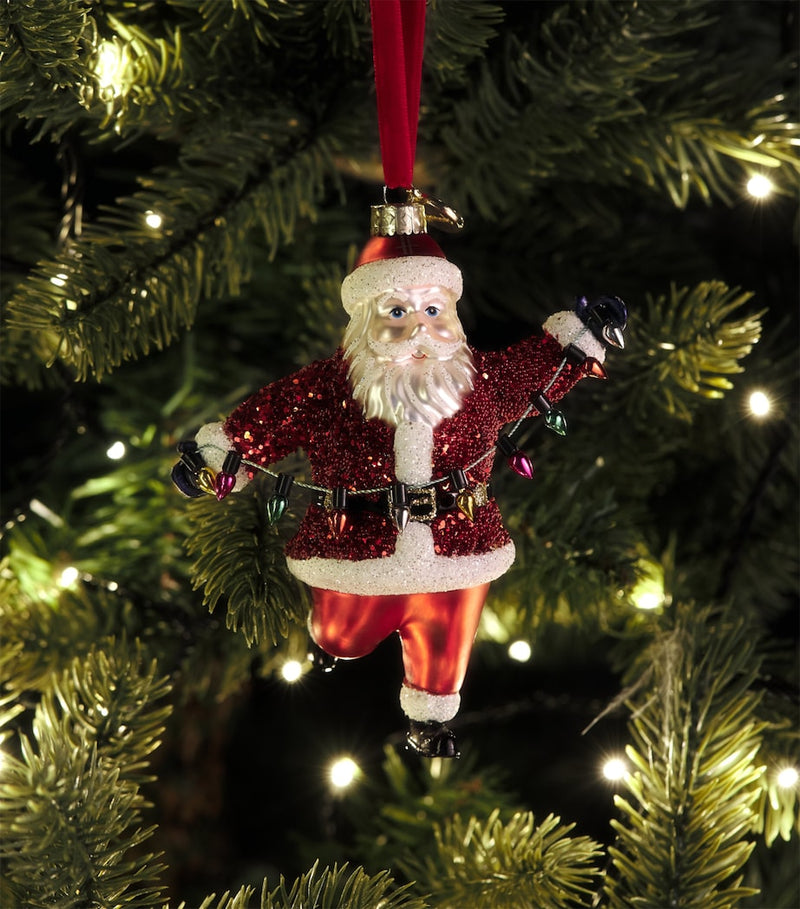 Harrods Father Christmas tree decoration glass ornament with velvet ribbon, imported from the UK