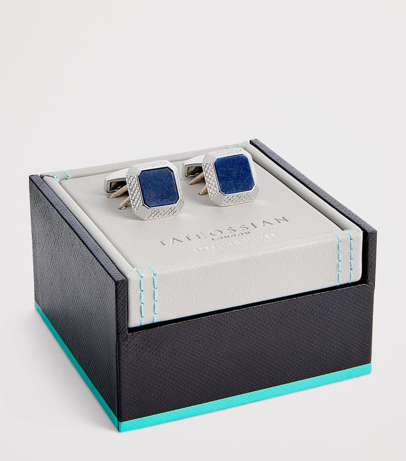 Tateossian sterling silver and lapis cufflinks, imported from the UK