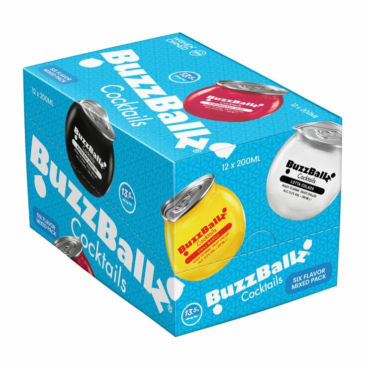 Buzzballz Mixed Pack pre-mixed cocktails 12 x 20cl, imported from the UK