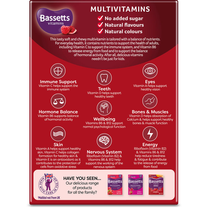Bassetts adult multivitamin pastilles raspberry pomegranate 30 count (British brand)