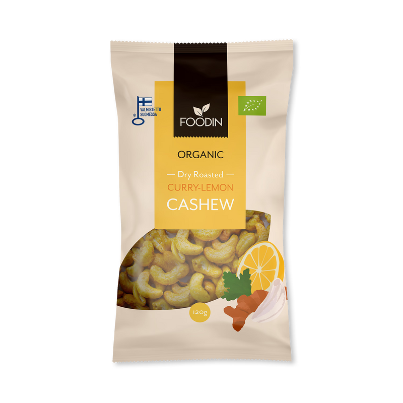 Organic curry-lemon cashew nuts 8x120g - British product