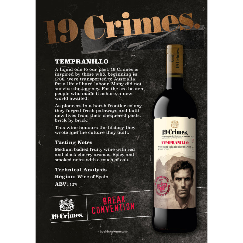19 Crimes Tempranillo red wine 75cl (British brand)