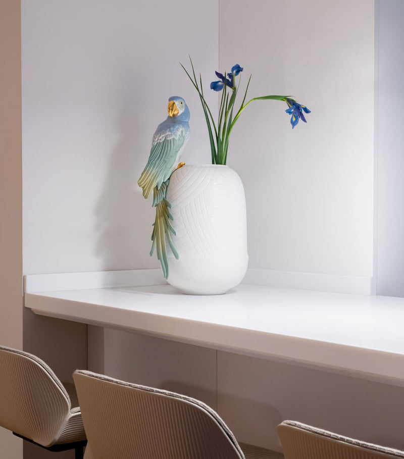 Lladró macaw design porcelain vase 56cm, UK version