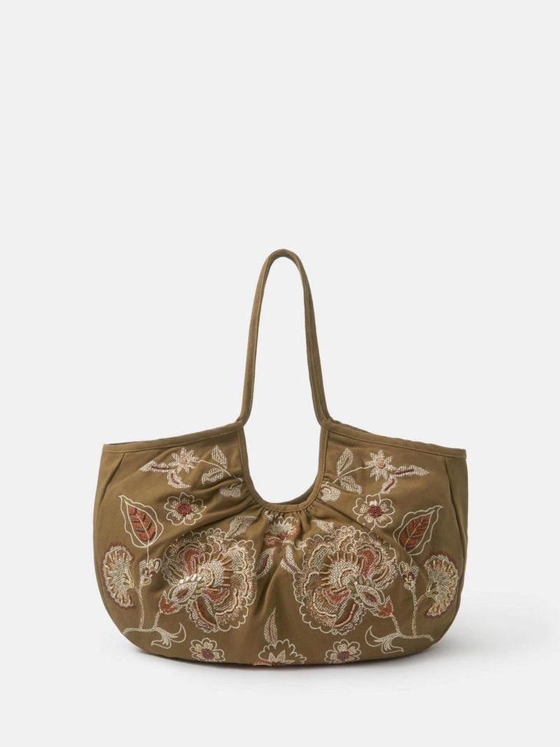 Accessorize green oversized floral embroidered shoulder bag (British brand)