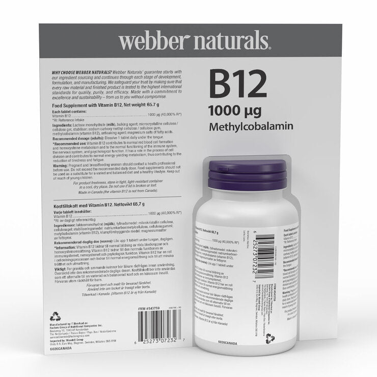 Webber Naturals B12 1000mcg sublingual tablets 365 count, UK version