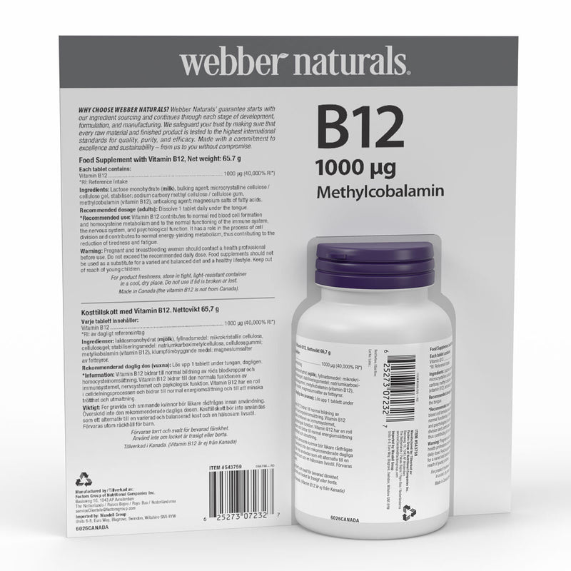 Webber Naturals B12 1000mcg sublingual tablets 365 count, UK version