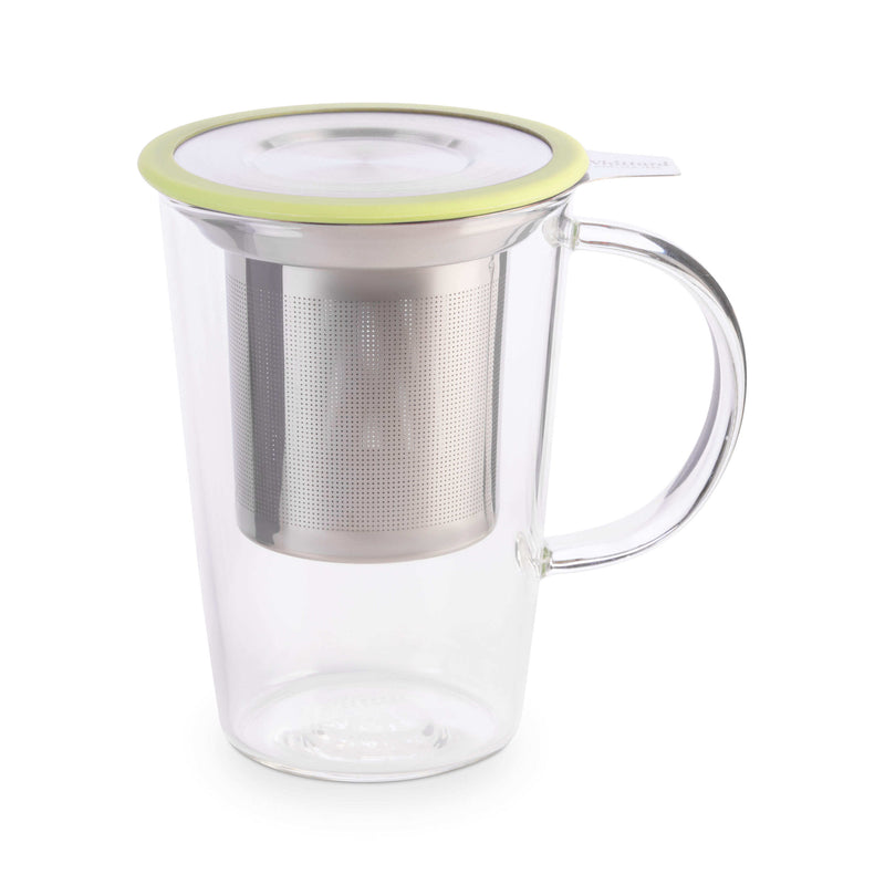 Glass tea infuser mug with pistachio lid, 400ml, UK version