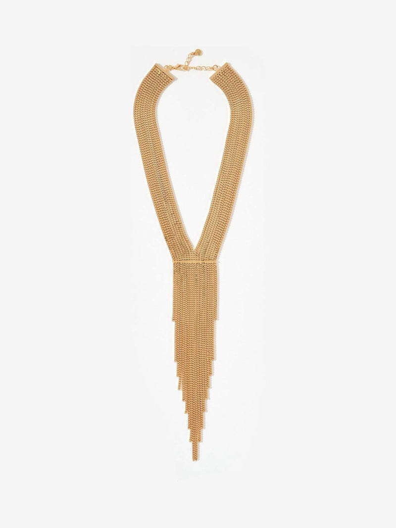 Mint Velvet gold statement fringe drop necklace, UK version