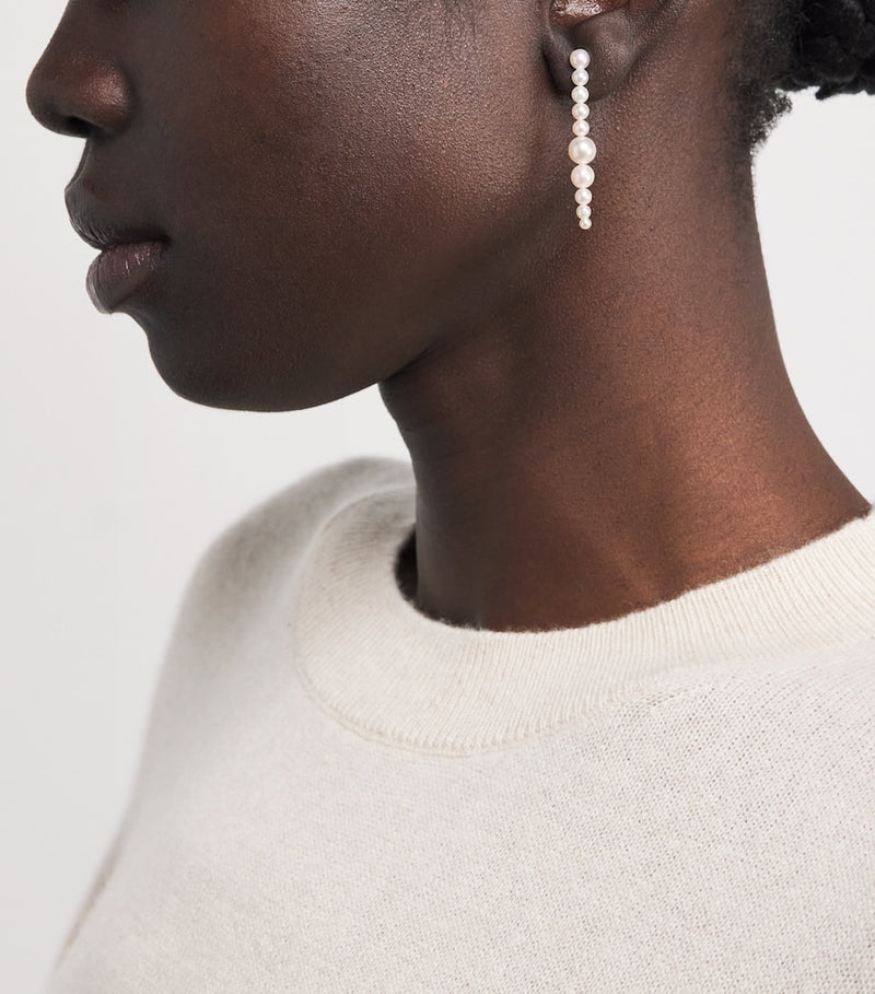 Sophie Bille Brahe Sienna Moon earrings in recycled yellow gold with freshwater pearls, imported from the UK