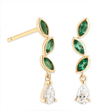 Astrid & Miyu yellow gold marquise earrings with emerald and diamond - British product