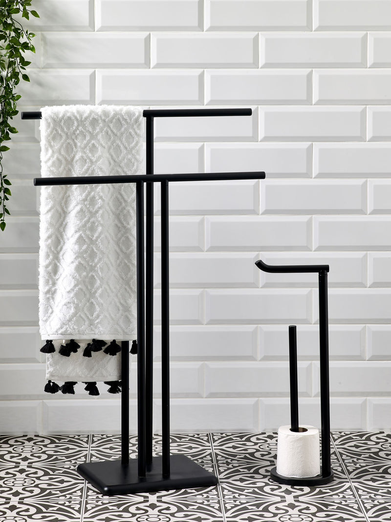 Black double freestanding towel rail 92cm height - British product