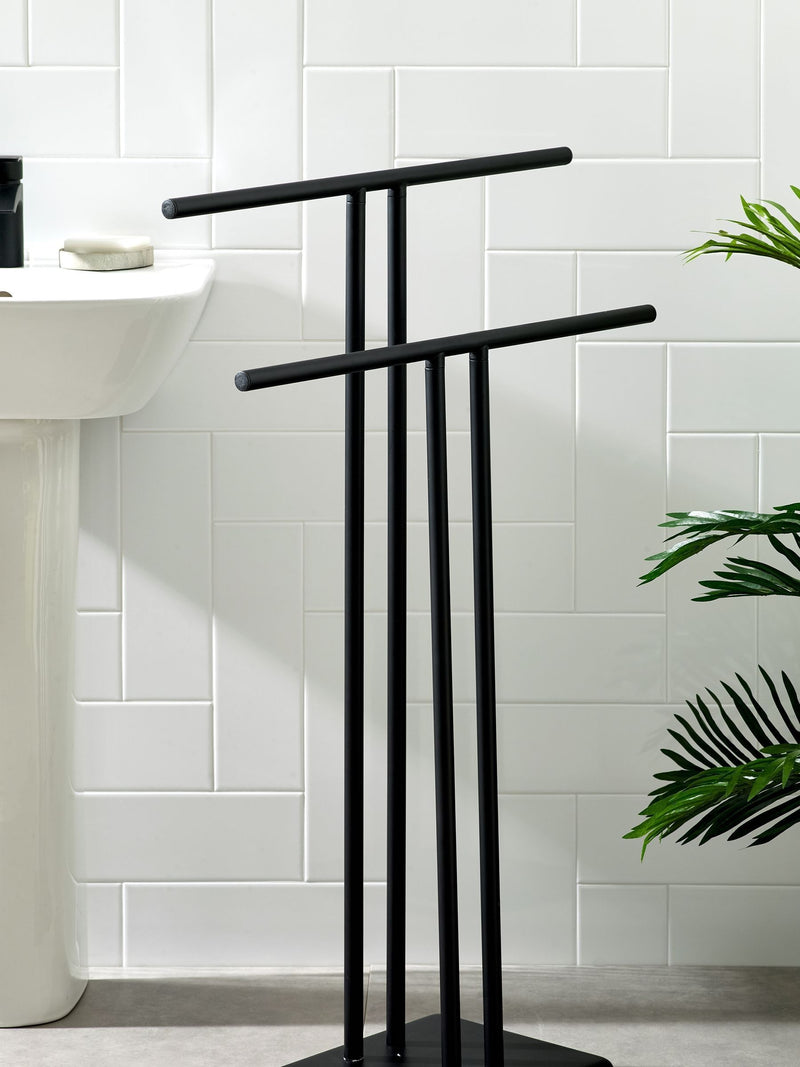 Black double freestanding towel rail 92cm height - British product