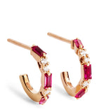 Suzanne Kalan rose gold ruby diamond hoop earrings, imported from the UK