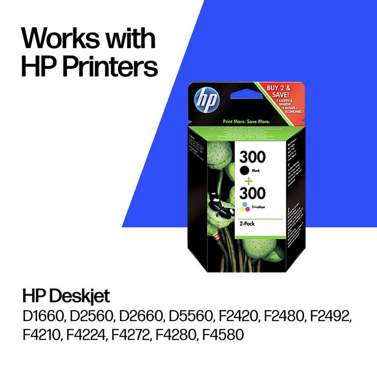 HP 300 ink cartridge black and colour 2-pack, imported from the UK