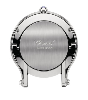 Stainless Steel Table Clock with Blue Dial and Cabochon