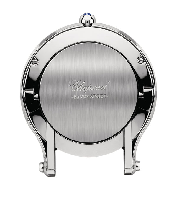 Stainless Steel Table Clock with Blue Dial and Cabochon