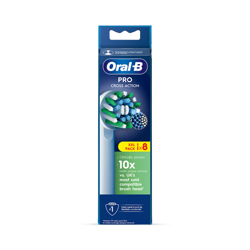 Oral-B Cross Action toothbrush heads 8 count, imported from the UK