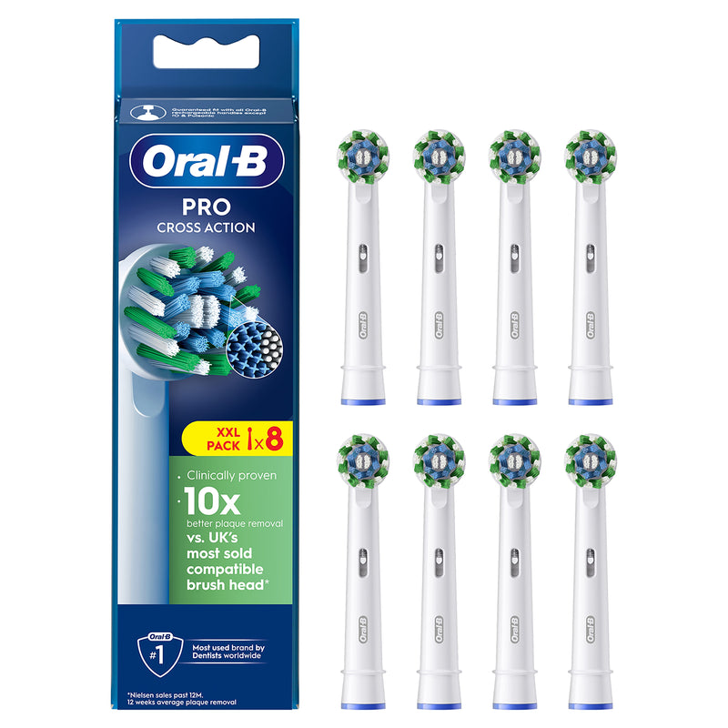 Oral-B Cross Action toothbrush heads 8 count, imported from the UK