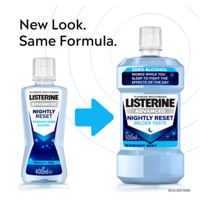 Listerine Advanced Nightly Reset Zero Alcohol mouthwash 500ml, imported from the UK