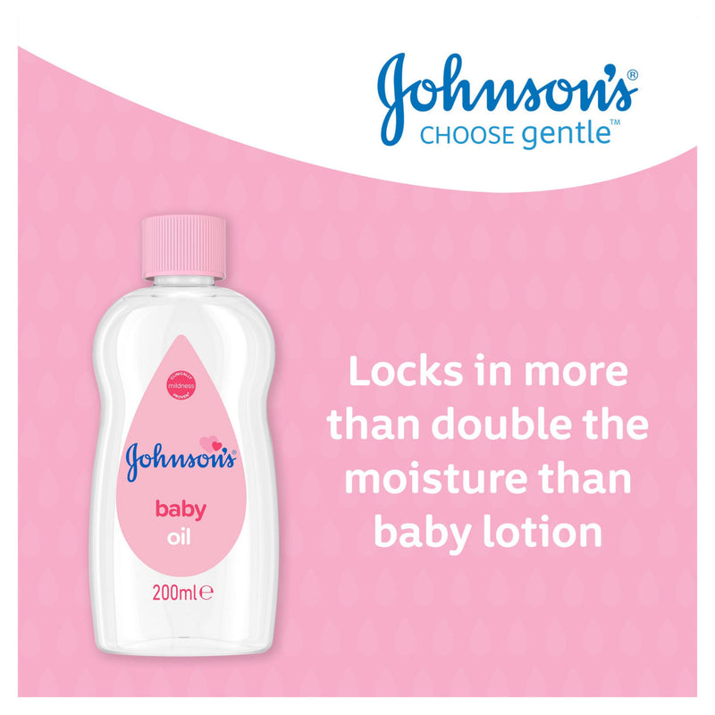 Johnson's Baby Oil 200ml bottle designed for babies, UK version