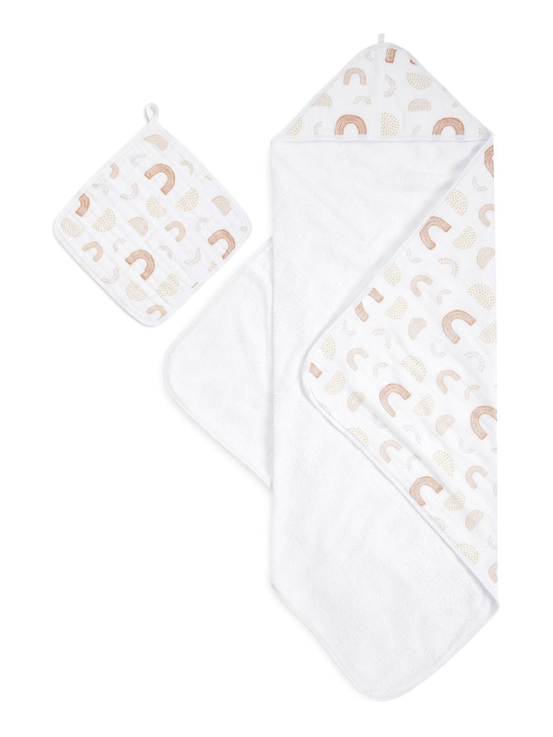 aden + anais cream cotton muslin hooded towel set (British brand)