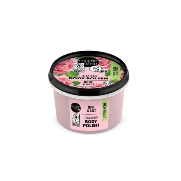 Organic Shop Firming Body Polish Rose Salt 250ml, imported from the UK