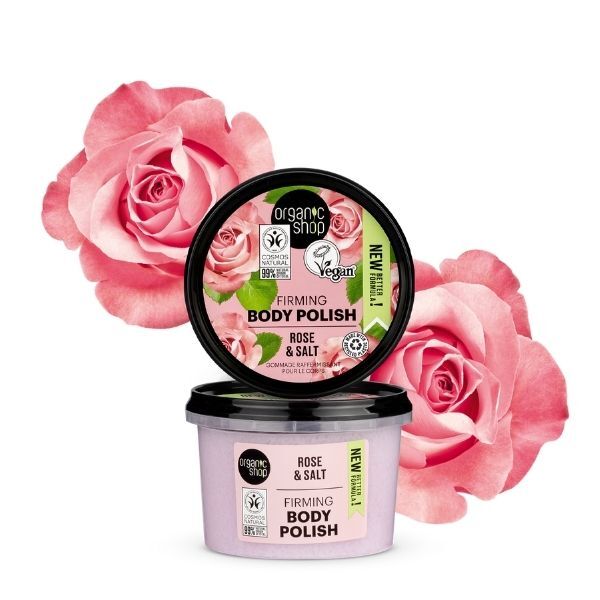 Organic Shop Firming Body Polish Rose Salt 250ml, imported from the UK