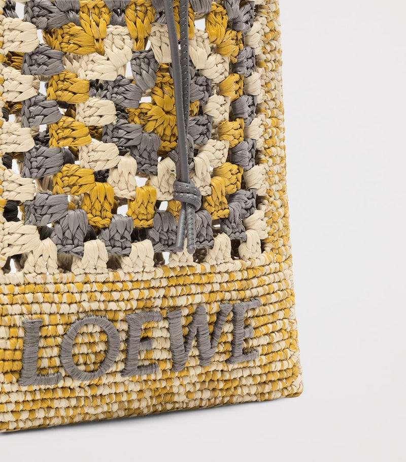 LOEWE x Paula's Ibiza crochet logo bag in raffia and calfskin (British brand)