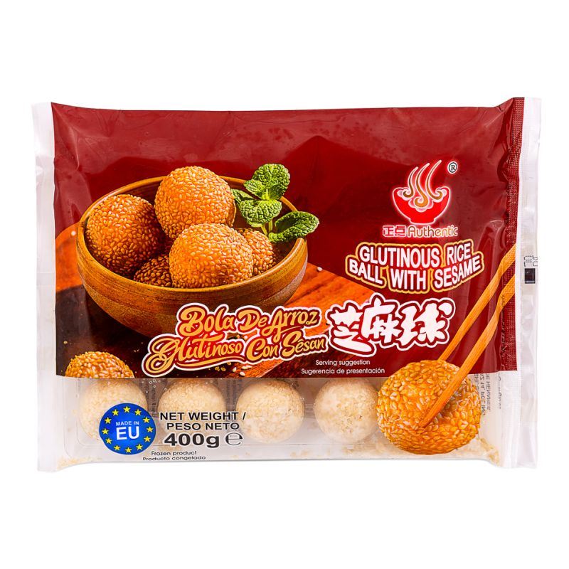 Glutinous rice sesame balls, sweet Asian dessert (British brand)