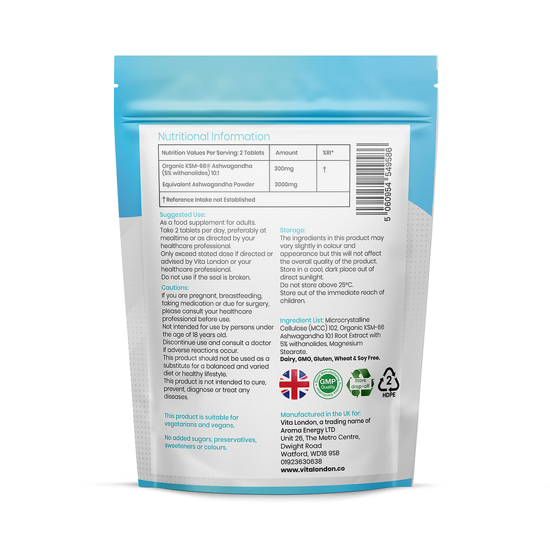 Vita London Ashwagandha KSM-66 high strength tablets 3000mg, UK version