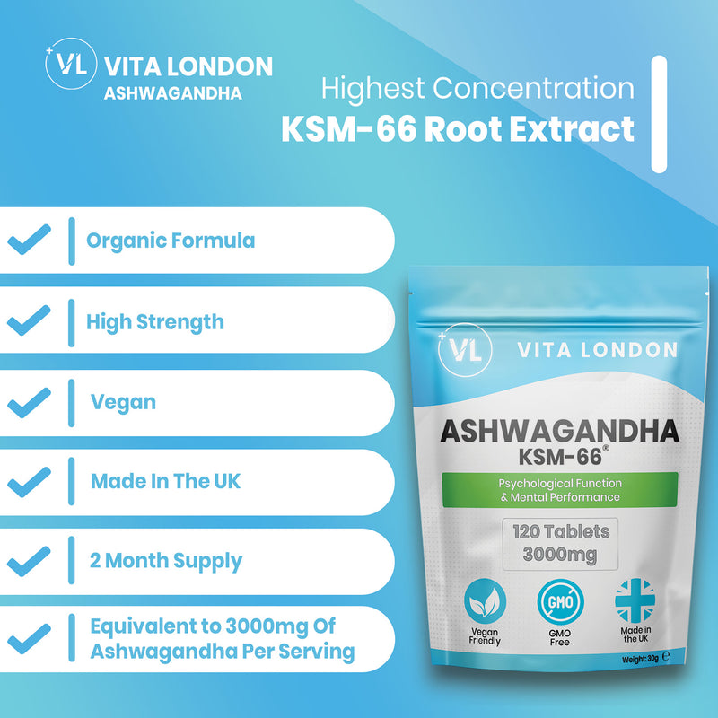 Vita London Ashwagandha KSM-66 high strength tablets 3000mg, UK version