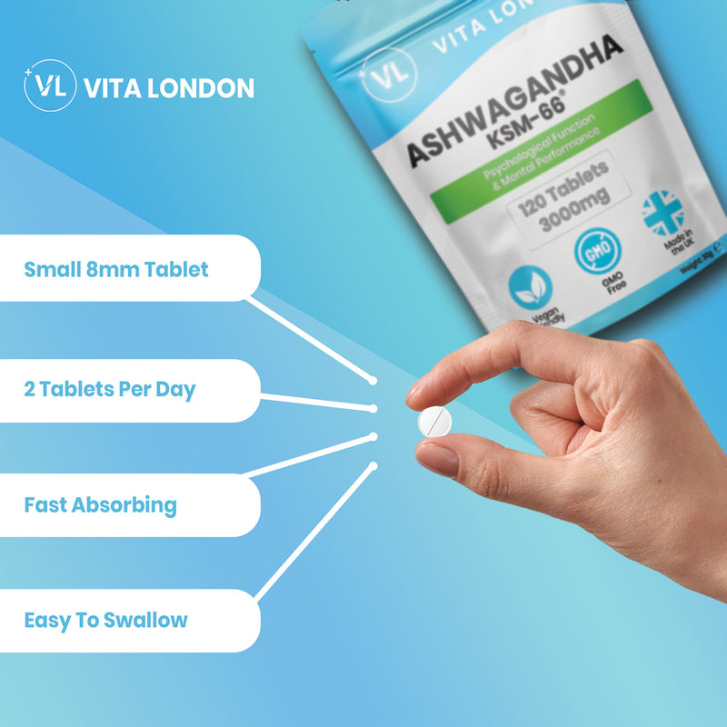 Vita London Ashwagandha KSM-66 high strength tablets 3000mg, UK version