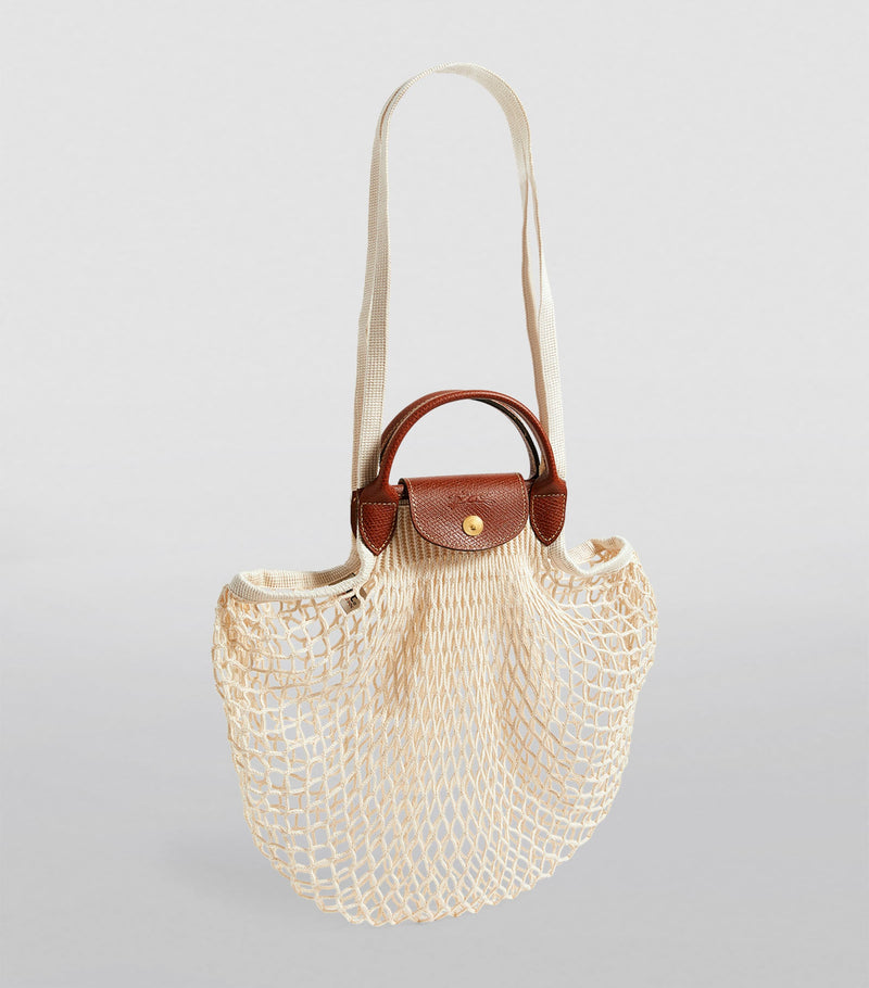 Longchamp Le Pliage Filet mesh bag with leather handles, UK version