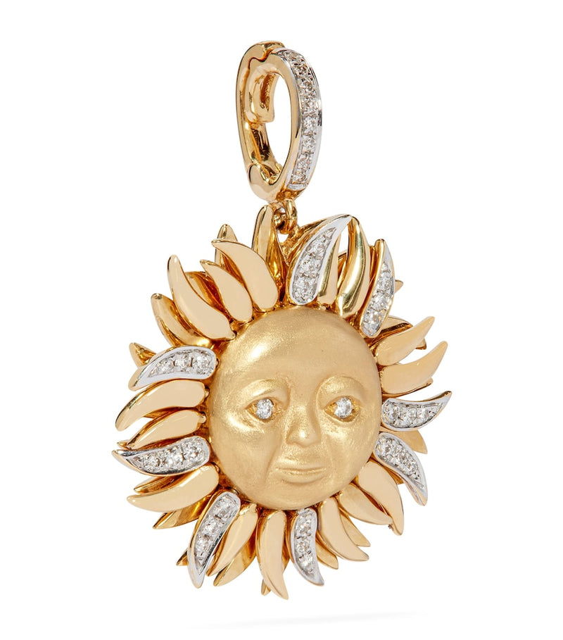 Annoushka 18kt yellow gold sun charm with white diamonds, UK version
