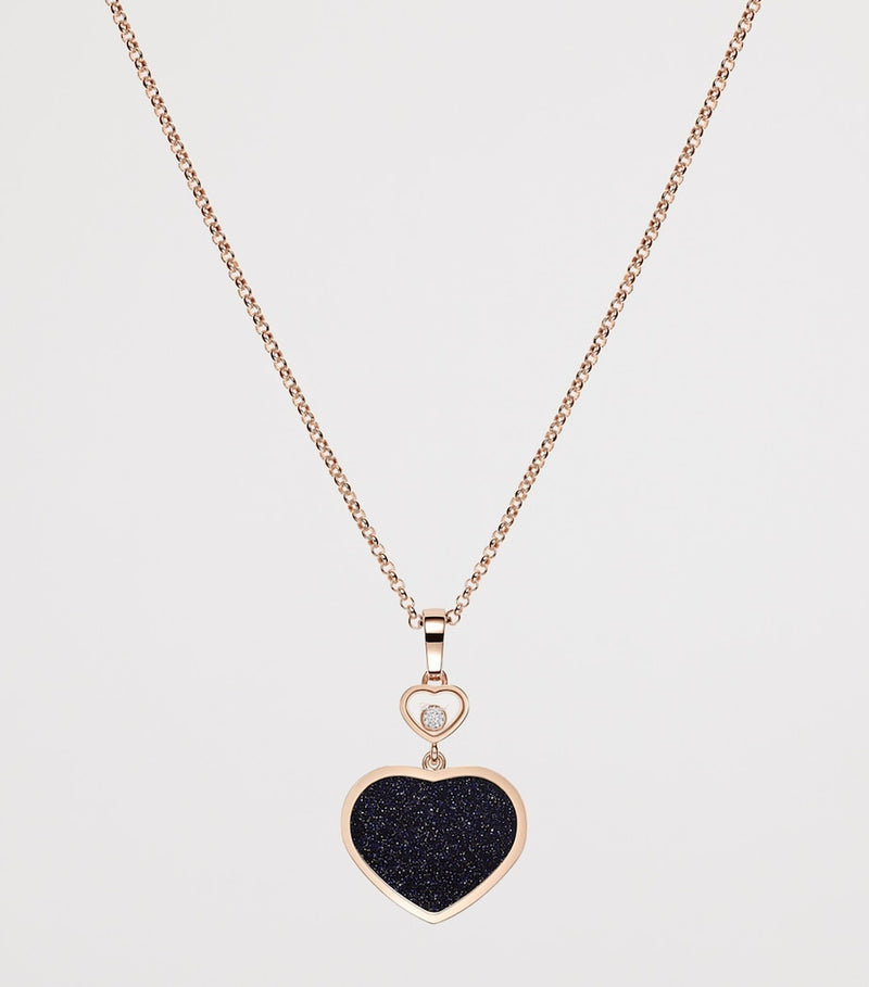 Chopard rose gold Happy Hearts pendant necklace with diamonds and aventurine (British brand)