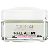 ASDA L'Oreal Paris Triple Active Day 24H Hydrating Moisturiser Sensitive Dry Skin 50ml- Buy online at McGrocer