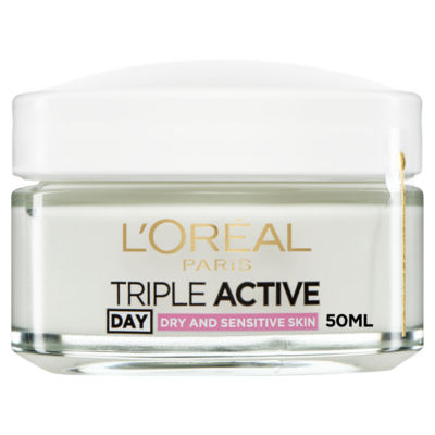 ASDA L'Oreal Paris Triple Active Day 24H Hydrating Moisturiser Sensitive Dry Skin 50ml- Buy online at McGrocer