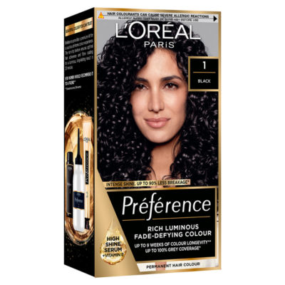 L'Oréal Preference Black permanent hair colour, UK version
