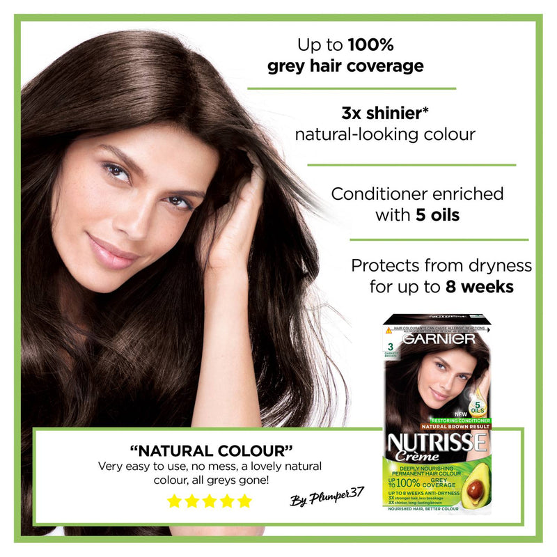 Garnier Nutrisse hair dye 3 Darkest Brown, UK version