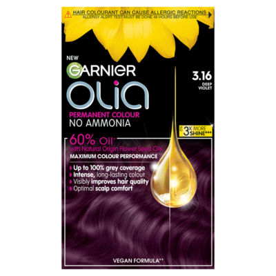 Garnier Olia 3.16 Deep Violet permanent hair dye, UK version