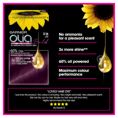 Garnier Olia 3.16 Deep Violet permanent hair dye, UK version
