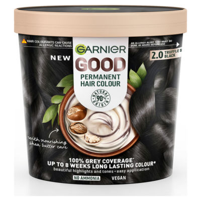 Garnier permanent hair dye Truffle Soft Black, imported from the UK