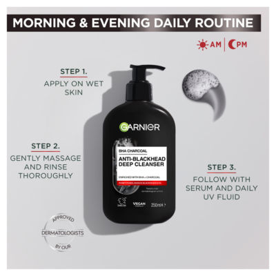 Garnier Pure Active Anti-Blackhead Deep Cleanser with BHA and Charcoal 250ml, UK version
