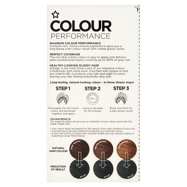 Superdrug Performance Permanent Hair Dye Black 2.0 GOODS Superdrug