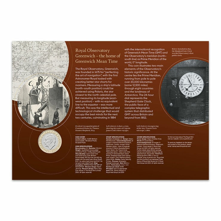 Royal Mail Royal Observatory cover with stamps and £2 coin (British brand)
