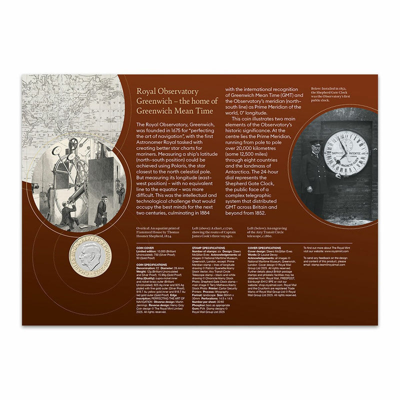 Royal Mail Royal Observatory cover with stamps and £2 coin (British brand)