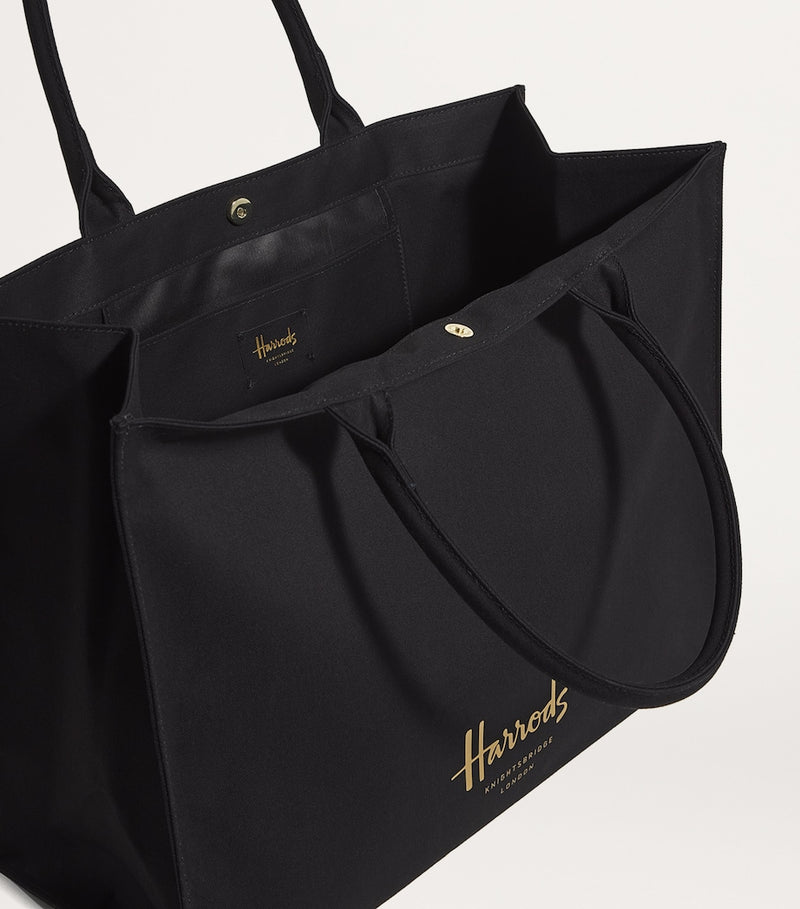 Harrods large cotton logo tote bag with magnetic fastening, UK version