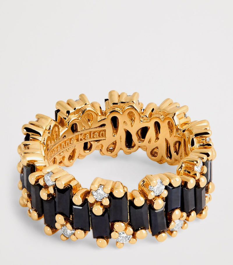 Suzanne Kalan gold diamond black sapphire eternity ring, imported from the UK