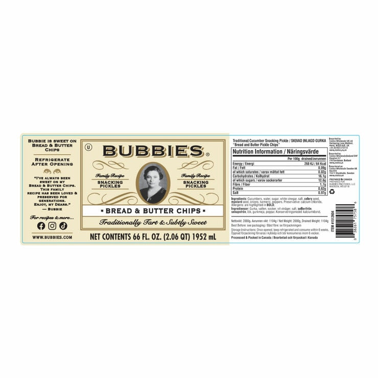 Bubbies bread and butter pickle chips 1.95L - British product
