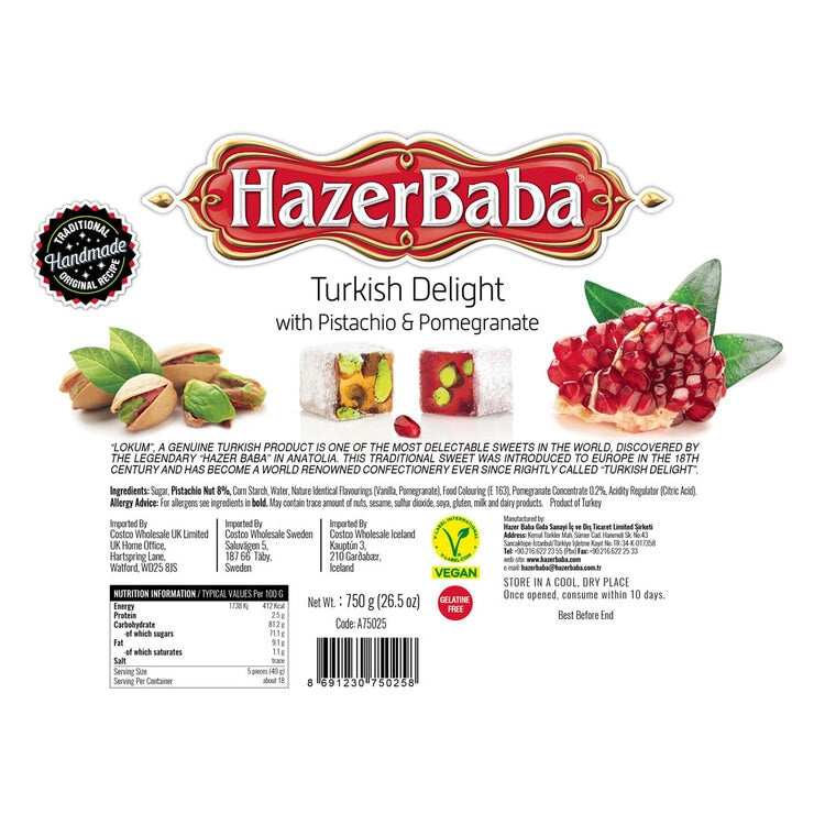 HazerBaba Turkish Delight Pistachio & Pomegranate 750g, UK version